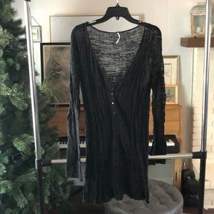 Free People, Black Long Sleeve Woven Henley, Size Large